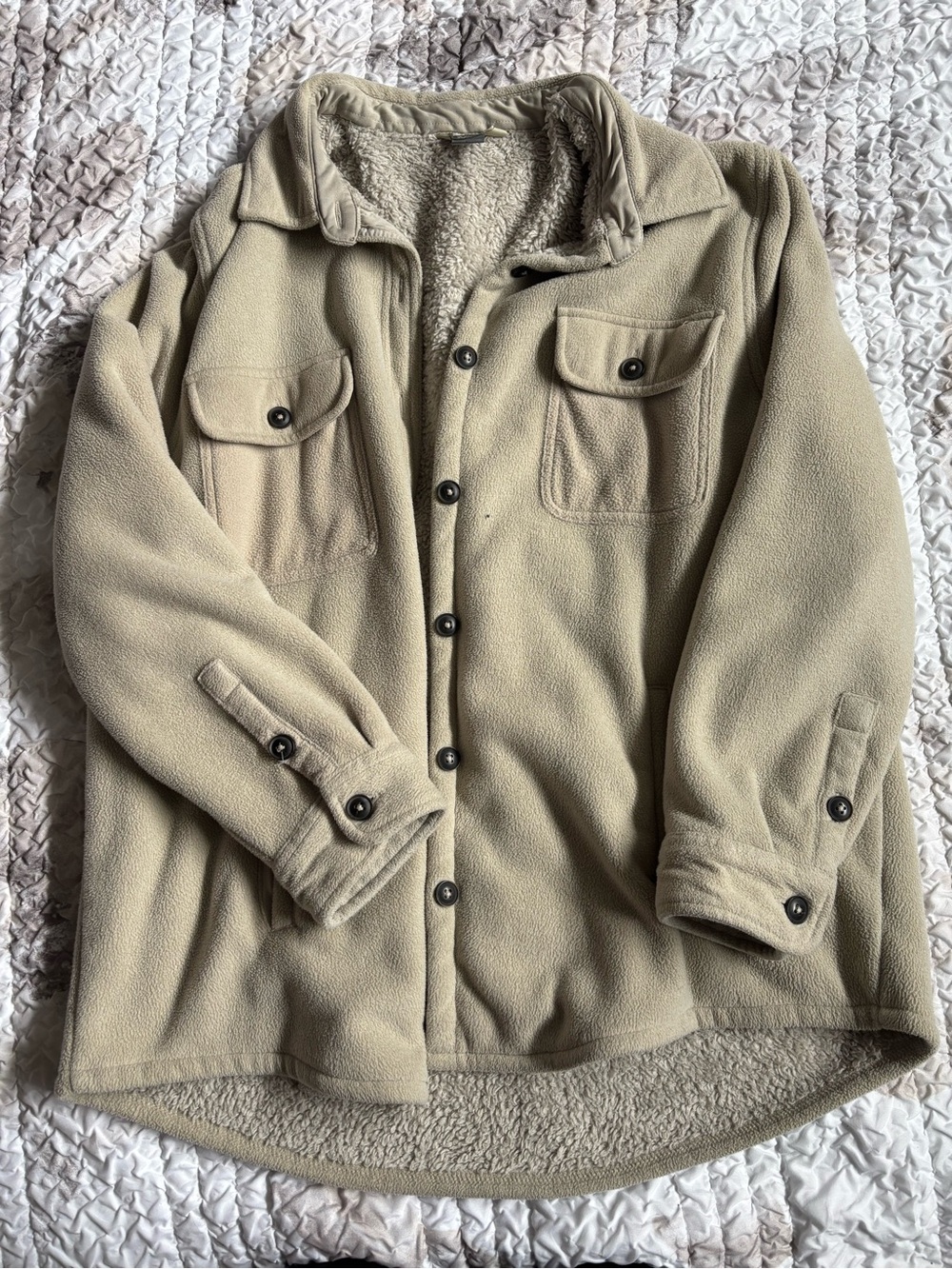 Natural Reflections woman’s Sherpa-Lined Shacket in Beige